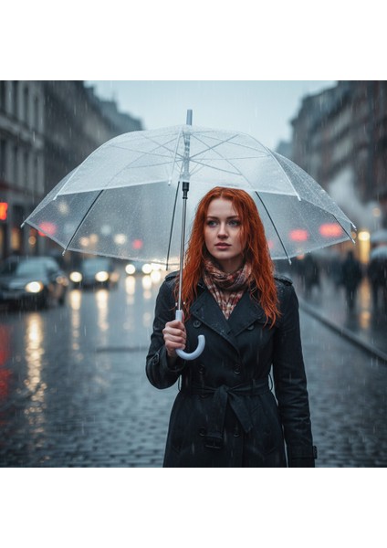 Monica Şeffaf Şemsiye Otomatik Açılır Mekanizmalı 70x85 cm - Modern, Şık ve Dayanıklı Tasarım