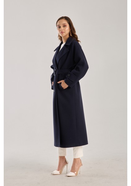 Lacivert Regular Kemerli Kaşe Kaban indirimleri