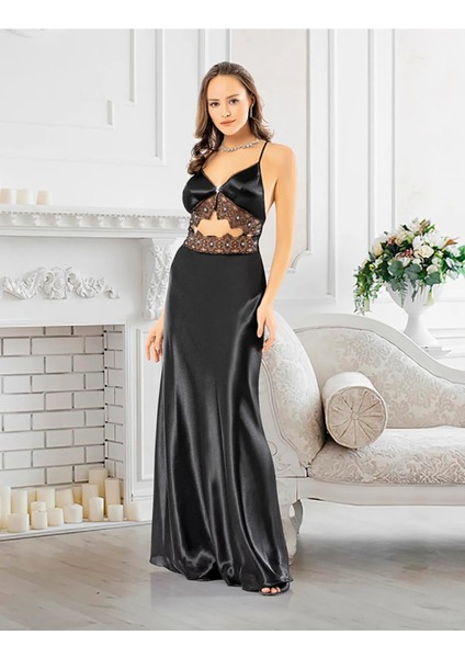 Özel Üretim Dantel Detaylı Seksi Kışkırtıcı Cezbedici Uzun Tek Gecelik