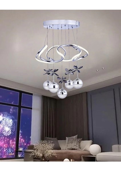 Galaksi Modern Sarkıt 5+1 Papatya Krom Ledli Sarkıt Avize