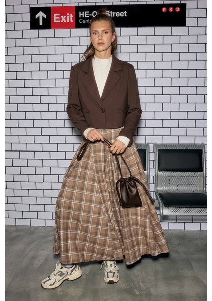 Crop Blazer Ceket Acı Kahve