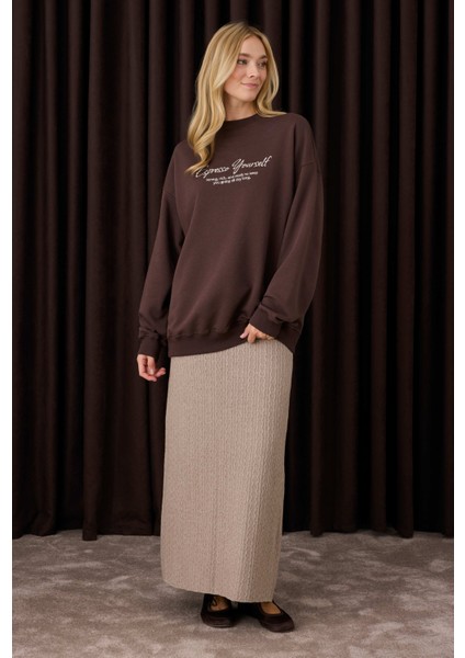 Dokulu Triko Etek Vizon