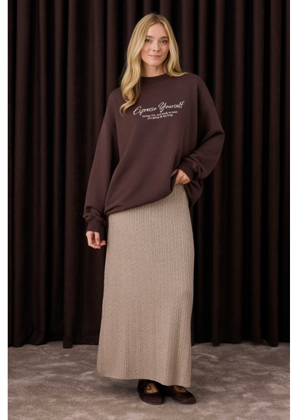 Dokulu Triko Etek Vizon