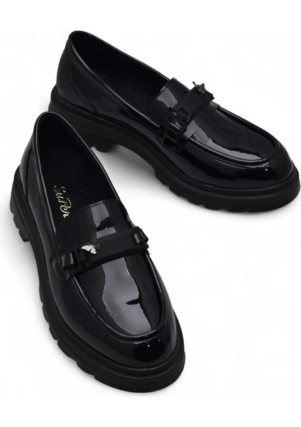 812-L Rahat Taban Günlük Siyah Kadın Laofer Ayakkabı Casual Kadın Ayakkabı Rugan