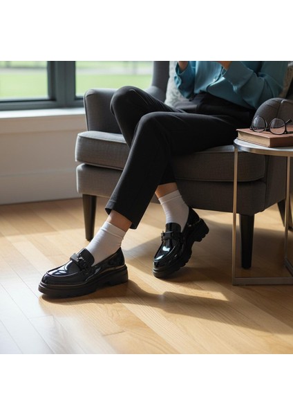 812-L Rahat Taban Günlük Siyah Kadın Laofer Ayakkabı Casual Kadın Ayakkabı Rugan indirimleri