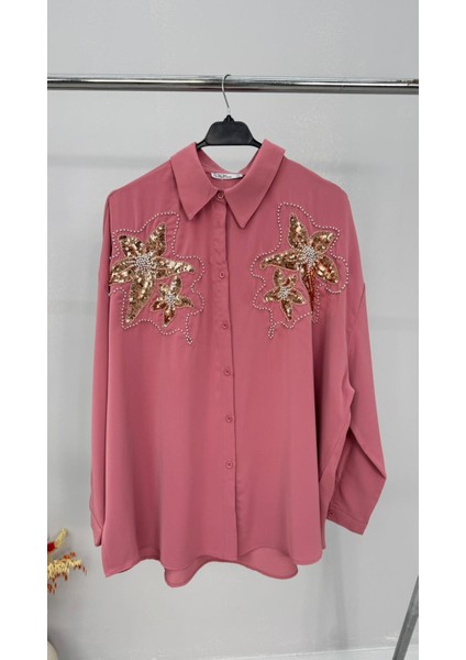 Kadın Büyük Beden Pul Payet Işlemeli Uzun Kollu Gömlek 1985-26 fırsatları