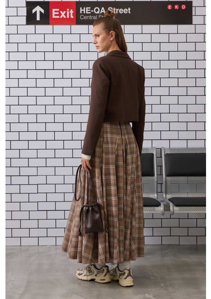 Crop Blazer Ceket Acı Kahve