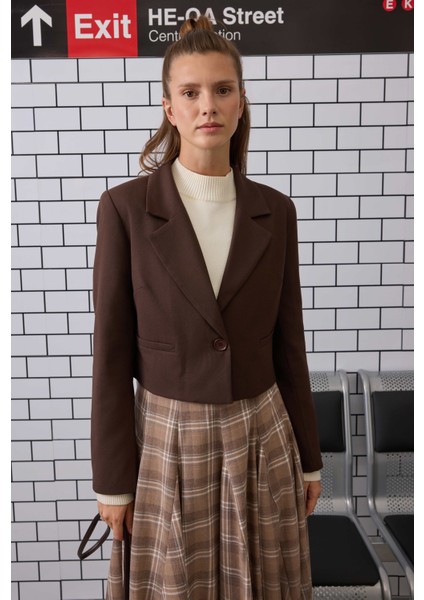Crop Blazer Ceket Acı Kahve