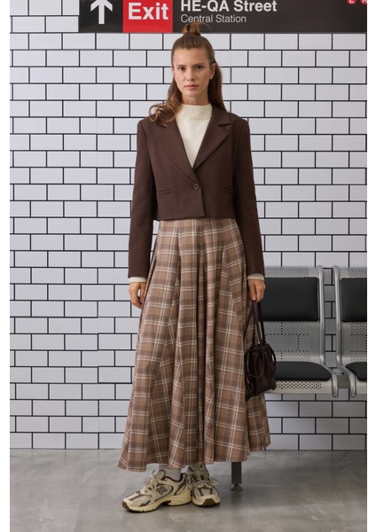 Crop Blazer Ceket Acı Kahve