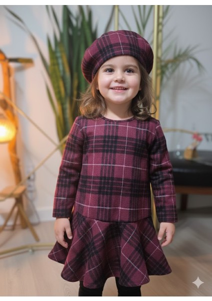 Kız Çocuk Kısa Elbise Şapka Takım Oduncu Kışlık Dar Kalıp Esnek Değil Bordo fiyatları