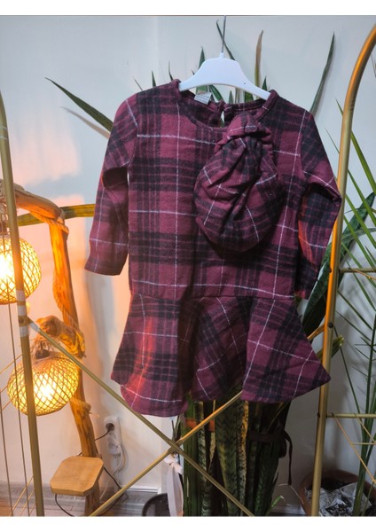 Kız Çocuk Kısa Elbise Şapka Takım Oduncu Kışlık Dar Kalıp Esnek Değil Bordo