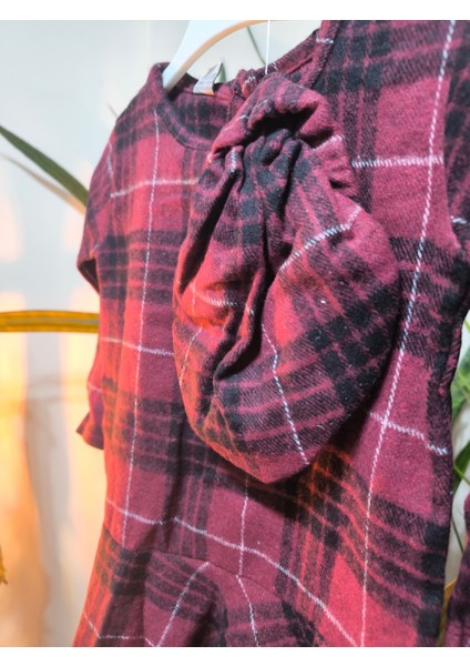 Kız Çocuk Kısa Elbise Şapka Takım Oduncu Kışlık Dar Kalıp Esnek Değil Bordo