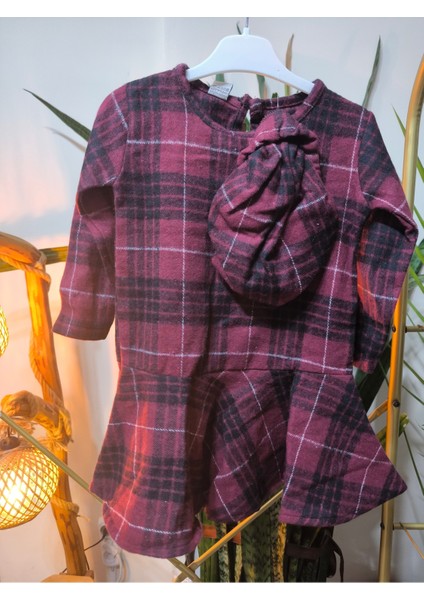 Kız Çocuk Kısa Elbise Şapka Takım Oduncu Kışlık Dar Kalıp Esnek Değil Bordo