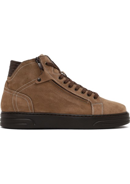 Erkek Vizon Çift Fermuarlı Kalın Tabanlı Nubuk Deri Spor Bot 25WFD6051V3