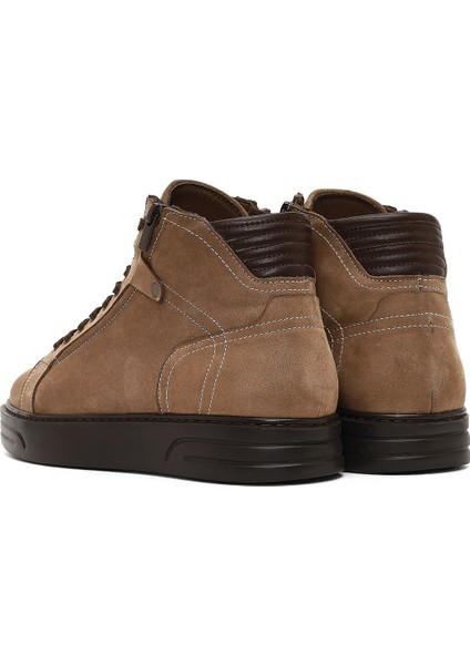 Erkek Vizon Çift Fermuarlı Kalın Tabanlı Nubuk Deri Spor Bot 25WFD6051V3