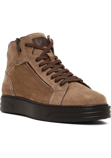 Erkek Vizon Çift Fermuarlı Kalın Tabanlı Nubuk Deri Spor Bot 25WFD6051V3