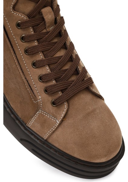 Erkek Vizon Çift Fermuarlı Kalın Tabanlı Nubuk Deri Spor Bot 25WFD6051V3