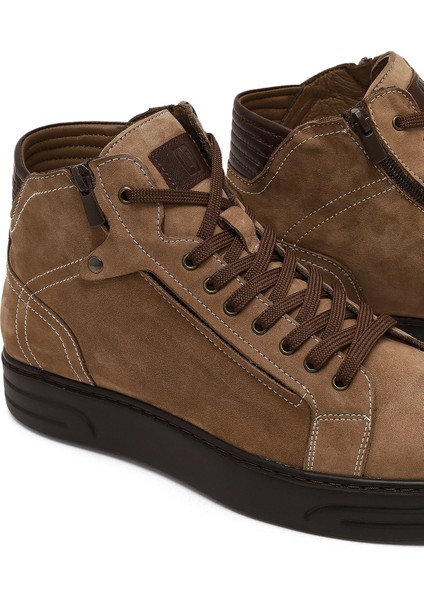 Erkek Vizon Çift Fermuarlı Kalın Tabanlı Nubuk Deri Spor Bot 25WFD6051V3