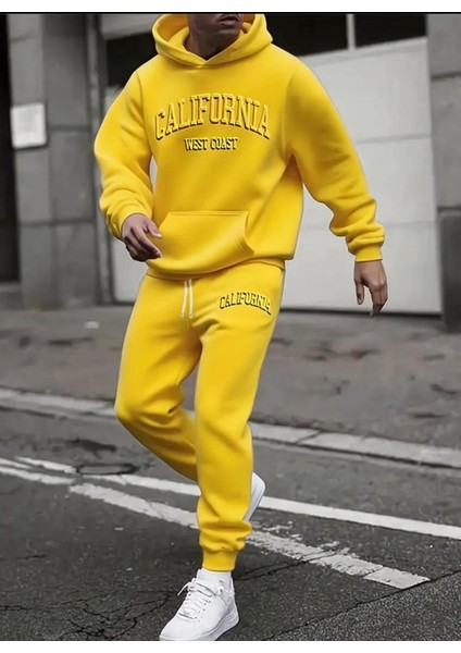 Punıx Büyük Beden Calıfornıa Baskılı Yüksek Kalite Kalın 3 Iplik Kışlık Erkek Battal Eşofman Takımı