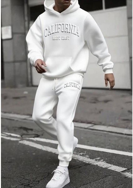 Punıx Büyük Beden Calıfornıa Baskılı Yüksek Kalite Kalın 3 Iplik Kışlık Erkek Battal Eşofman Takımı