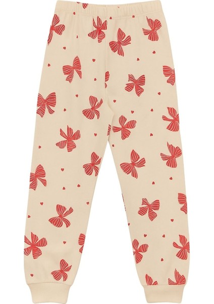 Ekru Renk Kırmızı Fiyonk Baskılı Kız Çocuk Pijama Takımı fırsatları