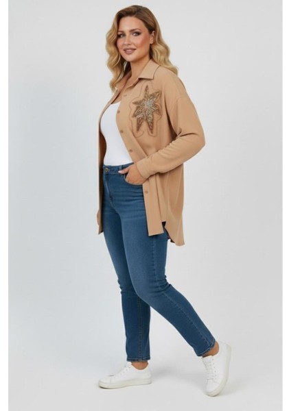 Kadın Büyük Beden Pul Payet Işlemeli Uzun Kollu Gömlek 1985-26 fiyatları
