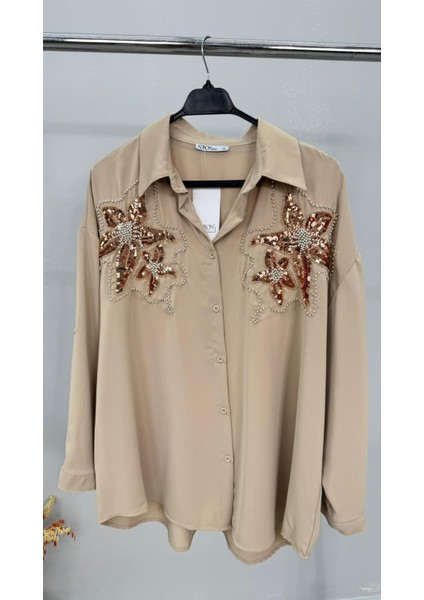 Kadın Büyük Beden Pul Payet Işlemeli Uzun Kollu Gömlek 1985-26 fırsatları