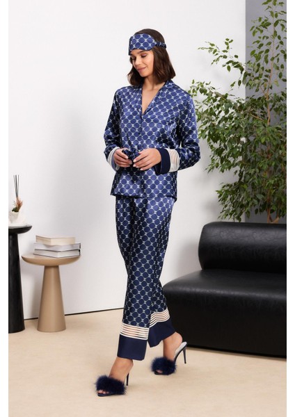 Saten Kadın Pijama Takımı - 1320 Lacivert