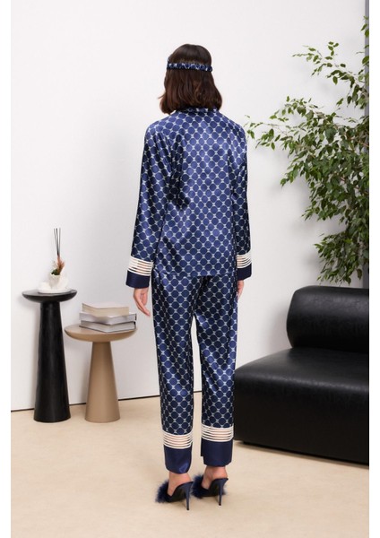 Saten Kadın Pijama Takımı - 1320 Lacivert indirimleri