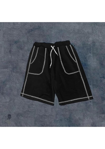Unisex Dikişli Cepli Oversize Şort - Siyah