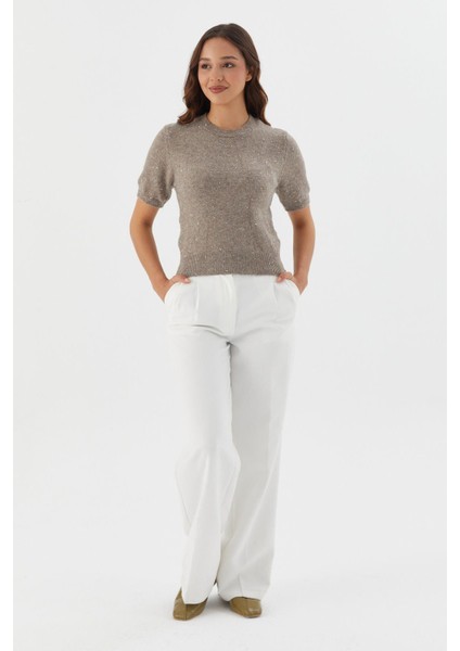 Simli Kısa Kol Triko Bluz Vızon fırsatları