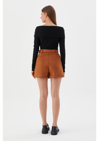 Kemerli Süet Şort Etek Taba indirimleri