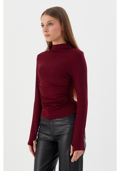 Drapeli Bluz Bordo fırsatları