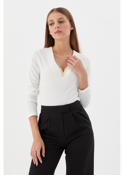 V Yaka Bluz Beyaz modelleri