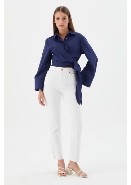 Yan Bağlamalı Crop Gömlek Lacı modelleri