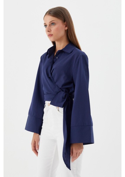 Yan Bağlamalı Crop Gömlek Lacı fırsatları