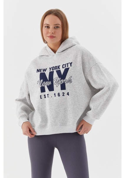 Kapüşonlu Oversize Sweatshirt Grı