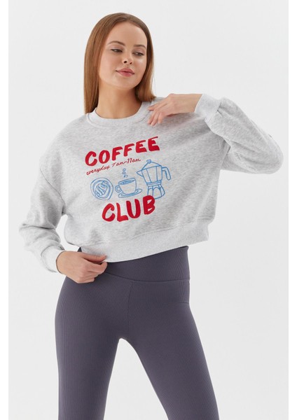 Baskılı Sweatshirt Grı Melange