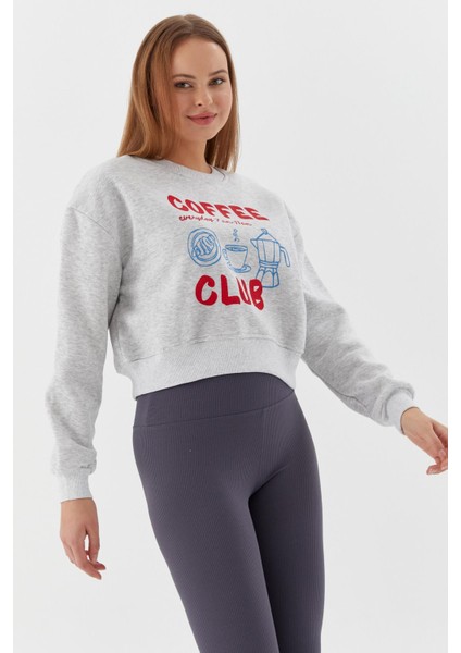 Baskılı Sweatshirt Grı Melange modelleri