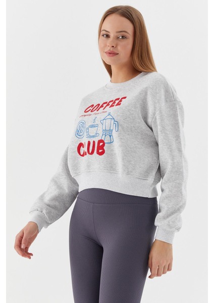 Baskılı Sweatshirt Grı Melange fırsatları