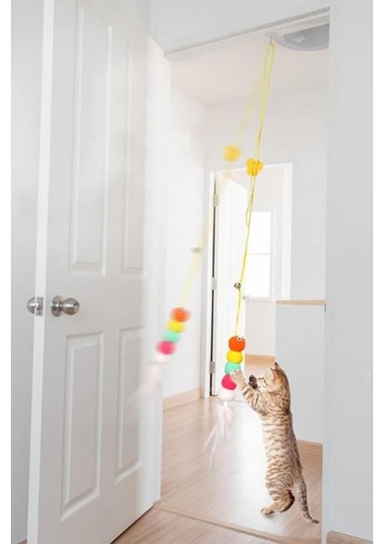 Çıngıraklı Kedi Oyuncağı Yapışkanlı Kedi Oyun Oltası Renkli Ponponlu Hacıyatmaz Oyuncak Zıplayan Top fiyatları
