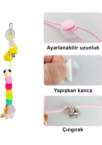 Çıngıraklı Kedi Oyuncağı Yapışkanlı Kedi Oyun Oltası Renkli Ponponlu Hacıyatmaz Oyuncak Zıplayan Top indirimleri