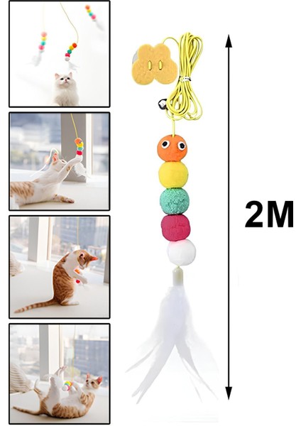 Çıngıraklı Kedi Oyuncağı Yapışkanlı Kedi Oyun Oltası Renkli Ponponlu Hacıyatmaz Oyuncak Zıplayan Top