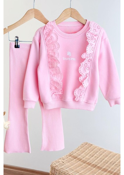 Uncrn Fisto Detaylı Kız Çocuk 2 li takım - Pembe