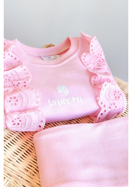 Uncrn Fisto Detaylı Kız Çocuk 2 li takım - Pembe fırsatları