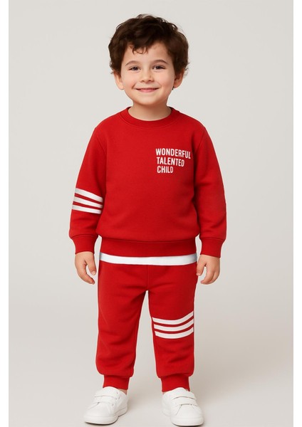 Garnili Şerit Detaylı Kiremit Renk Erkek Çocuk Eşofman Takımı