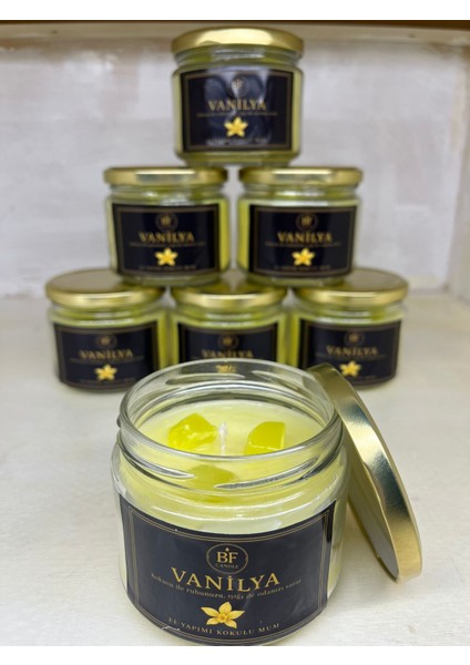 El Yapımı Vanilya Kokulu Mum Kalıcı ve Yoğun Koku Cam Kavanozda Dekoratif ve Romantik Mum