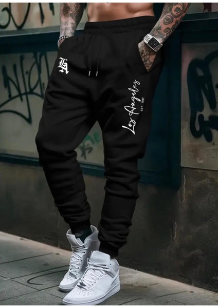 Punıx Büyük Beden La Los Angeles Baskılı Kalın 3 Iplik Kışlık Erkek Battal Eşofman Altı