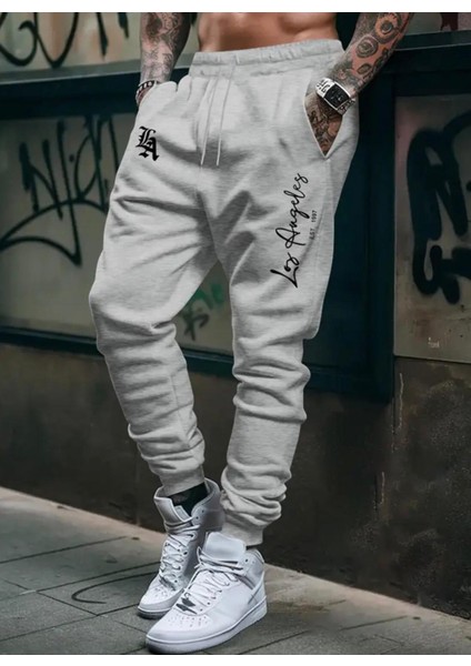 Punıx Büyük Beden La Los Angeles Baskılı Kalın 3 Iplik Kışlık Erkek Battal Eşofman Altı