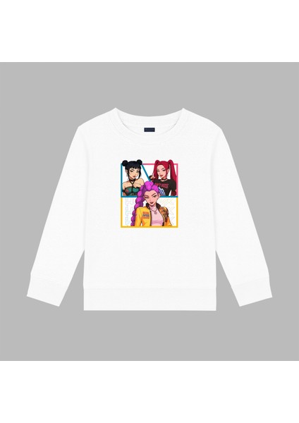Kpop Demon Hunters Hunterix Zoey Rumi Mira Baskılı 3 Iplik Sweatshirt (4-13 Yaş) - Huntr/x
